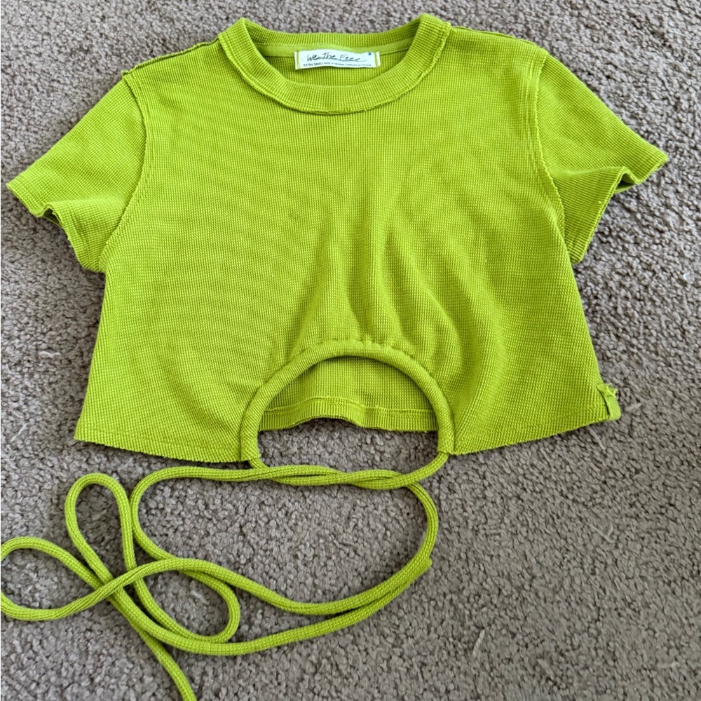 We The Free Green Short Sleeve Tee with Tie Detail